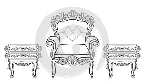 Baroque furniture rich set collection. Ornamented background Vector illustration