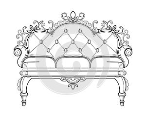 Baroque furniture rich sofa. Ornamented decor Vector illustration