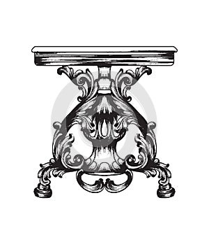 Baroque furniture table. Royal style decotations. Victorian ornaments engraved. Imperial furniture decor. Vector illustrations photo