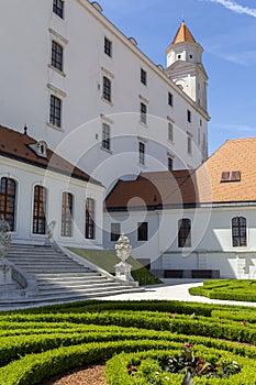 Baroque garden of the Bratislava castle on a sunny spring day