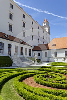 Baroque garden of the Bratislava castle on a sunny spring day