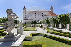 Baroque garden of the Bratislava castle on a sunny spring day