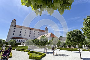 Baroque garden of the Bratislava castle on a sunny spring day