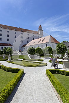 Baroque garden of the Bratislava castle on a sunny spring day