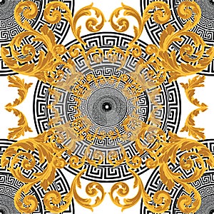 Baroque gold color with greek design circle style seamless pattern