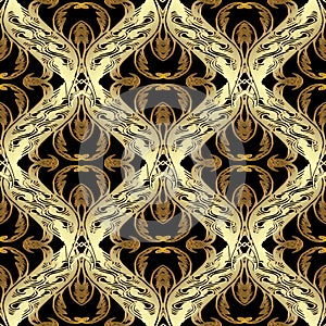Baroque gold vector seamless pattern. Antique floral background