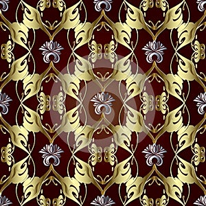 Baroque gold vector seamless pattern.  Ornamental floral Damask background. Repeat patterned old antique Victorian style backdrop