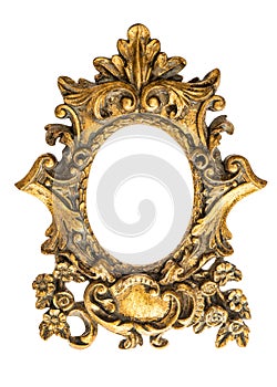 Baroque golden frame isolated on white background. Antique object