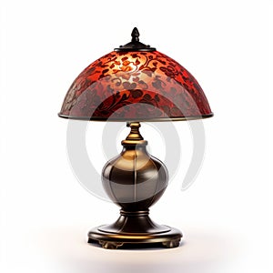 Baroque Grandiosity: Dark Red And Bronze Table Lamp With Painted Glass Shade photo