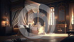 Baroque historical bedroom illustration by generative AI