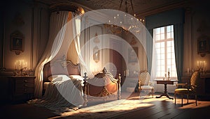 Baroque historical bedroom illustration by generative AI