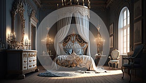 Baroque historical bedroom illustration by generative AI