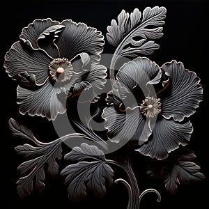 Baroque-inspired Flower Designs On Black Surface