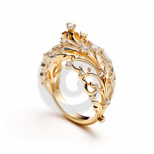 Baroque-inspired Gold Ring With White Diamonds
