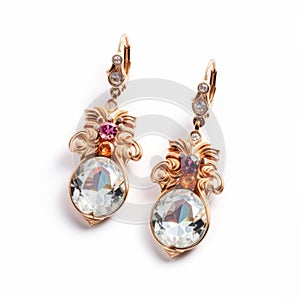 Baroque-inspired Rose Gold Earrings With Amethysts And Gems