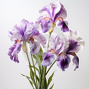 Baroque-inspired Still Life: Purple And White Iris Flowers On White Background