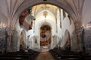 Baroque interior the church of the Monastery of Santa Cruz, decorated with azulejo panels, Coimbra, Portugal