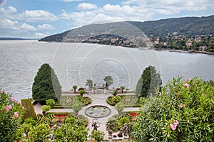 Baroque Italian garden on Lake Maggiore. Scenic landscape view