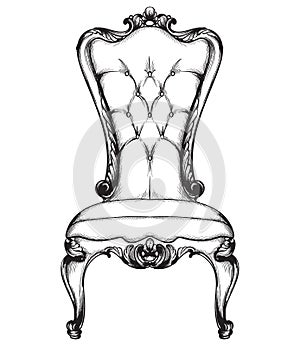 Baroque luxury chair. Royal style decotations. Victorian ornaments engraved. Imperial furniture decor. Vector photo