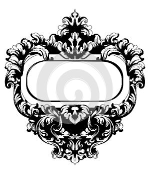 Baroque mirror frame square Vector. Victorian ornamented border monogram floral ornament leaf scroll engraved retro