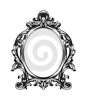 Baroque Mirror frame. Vector French Luxury rich intricate ornaments. Victorian Royal Style decors