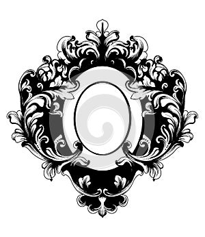 Baroque mirror frame Vector. Victorian ornamented border monogram floral ornament leaf scroll engraved retro flower