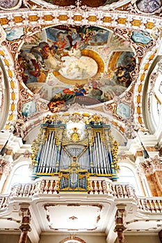 Baroque organ and beautiful ceiling of Innsbruck Cathedral or the Cathedral of St. James