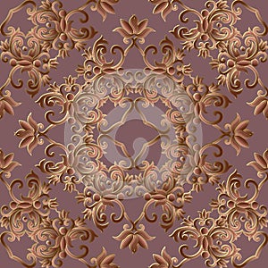 Baroque ornamental 3d vector seamless pattern. Damask ornate floral rich background. Vintage baroque victorian renaissance
