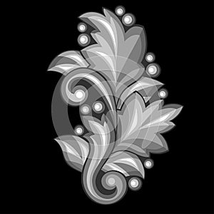 Baroque ornamental antique silver element on black