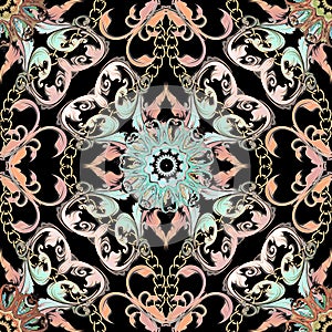 Baroque ornamental colorful vector seamless pattern. Ornate elegant decorative background. Floral vintage Victorian