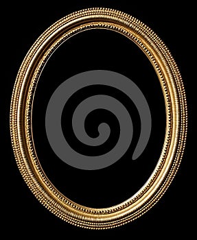 Baroque oval golden frame. Picture frame isolated on black background