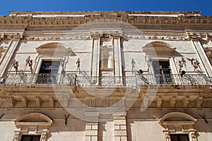 baroque palace (senato) in syracuse in sicily in (italy)