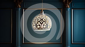 Baroque Pendant Lamp In Blue: Photorealistic Rendering And Dramatic Lighting