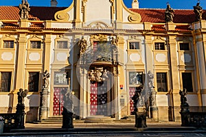 Baroque pilgrim place Loreto Monastery, facade of Prazska Loreta Church of the Nativity of Our Lord, Kostel Narozeni Pane,