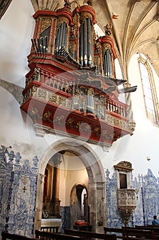 Baroque pipe organ of the 18th century inside the church of Monastery of Santa Cruz, Coimbra, Portugal