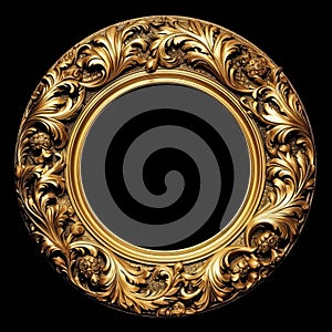 Baroque round golden frame. Picture frame isolated on black background