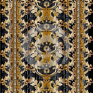 Baroque seamless pattern. Damask background wallpaper with geometric elements, meander, greek