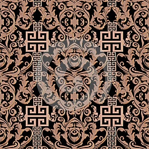 Baroque seamless pattern. Damask background wallpaper illustration with geometric elements, meander, greek