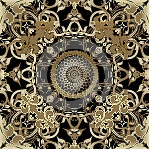 Baroque seamless pattern. Damask ornament. Vector vintage gold flowers, leaves, lines, swirls. Antique style ornate