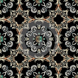 Baroque seamless pattern. Textured vector tapestry background. Repeat floral backdrop. Surface baroque Victorian style embroidery