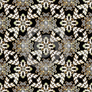 Baroque seamless pattern. Vector jewelry floral background. Repeat antique style Damask backdrop. Vintage leaves