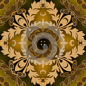 Baroque seamless pattern. Vector ornate glowing floral background. Repeat Damask backdrop. Vintage autumn leaves