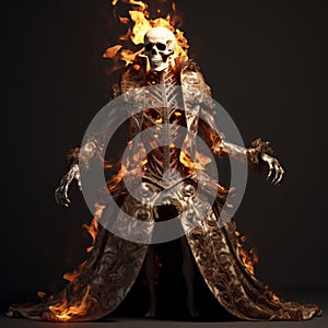 Baroque Skeleton On Fire: Lizzo-inspired 3d Monster With Meticulous Detail