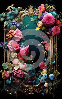 Baroque Splendor: Floral Extravaganza Encircling a Classic Gilded Frame