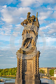 Baroque Statues on the Prague Charles Bridge on a sunny day