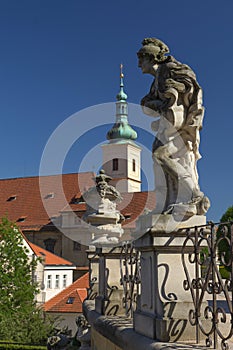 Baroque staues and famous Church in Prague