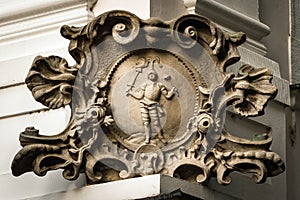 Baroque stone cartouche on the corner of the house in Bratislava