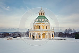 Baroque style church of the Nativity of the Virgin in Podmoklovo (XVIII century) in winter day, Moscow region, Russia