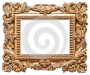 Baroque style golden picture frame. Vintage art object