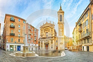 Baroque style Nice cathedral in the morning, France